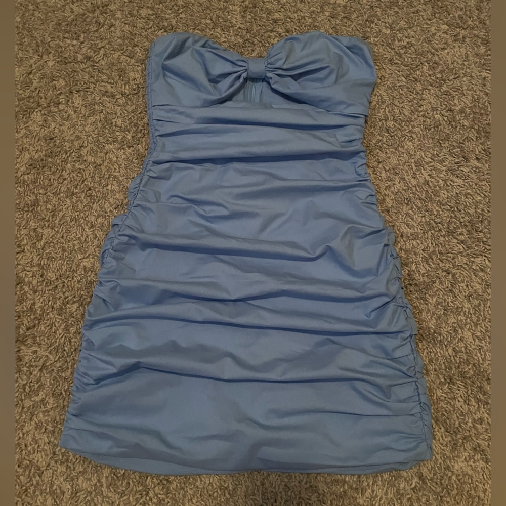 Lucy in the Sky Blue bow ruched Strapless Dress